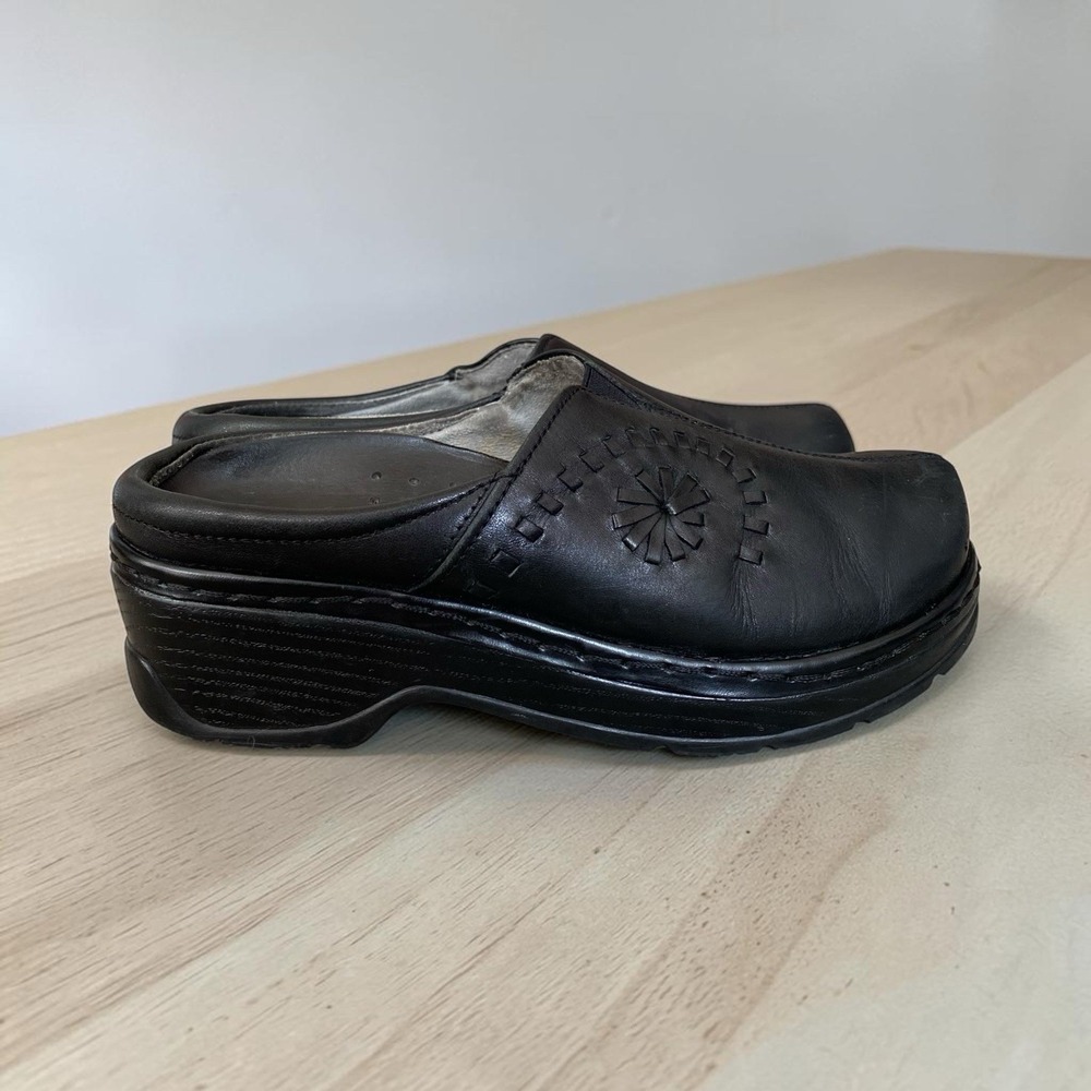 Klogs Mules Clogs Size 8M Black Leather Platform Wedge Chunky Comfort Shoes